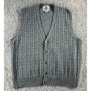 Vtg Woodward Mens Gray 100% Lambswool Cable Knit Button Front Sweater Vest Large